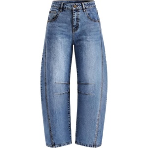 ZESICA 2026 Barrel Jeans for Women Trendy Wide Leg Pants(Mid Blue)