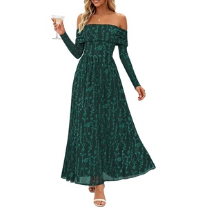 ZESICA Womens 2026 Fall Floral Wedding Guest Off the Shoulder Maxi Dresses(Green)