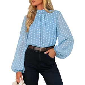 ZESICA Women‘s Dressy Casual Blouses Fall Long Sleeve Chiffon Tops(Blue)