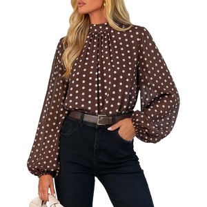 ZESICA Women‘s Dressy Casual Blouses Fall Long Sleeve Chiffon Tops(Brown)