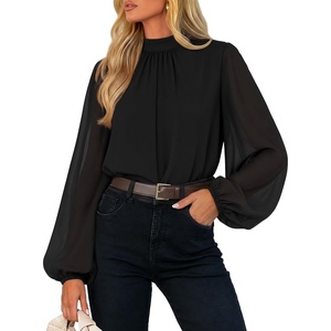 ZESICA Women‘s Dressy Casual Blouses Fall Long Sleeve Chiffon Tops(Dim)