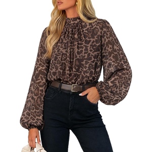 ZESICA Women‘s Dressy Casual Blouses Fall Long Sleeve Chiffon Tops(Leopard)