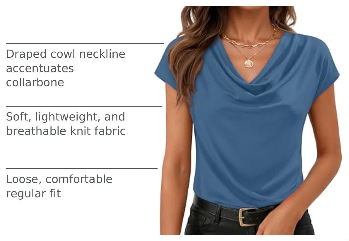 image:imageZESICA Womens Summer Cowl Neck Short Sleeve Tops Business Casual BlouseDustyblue