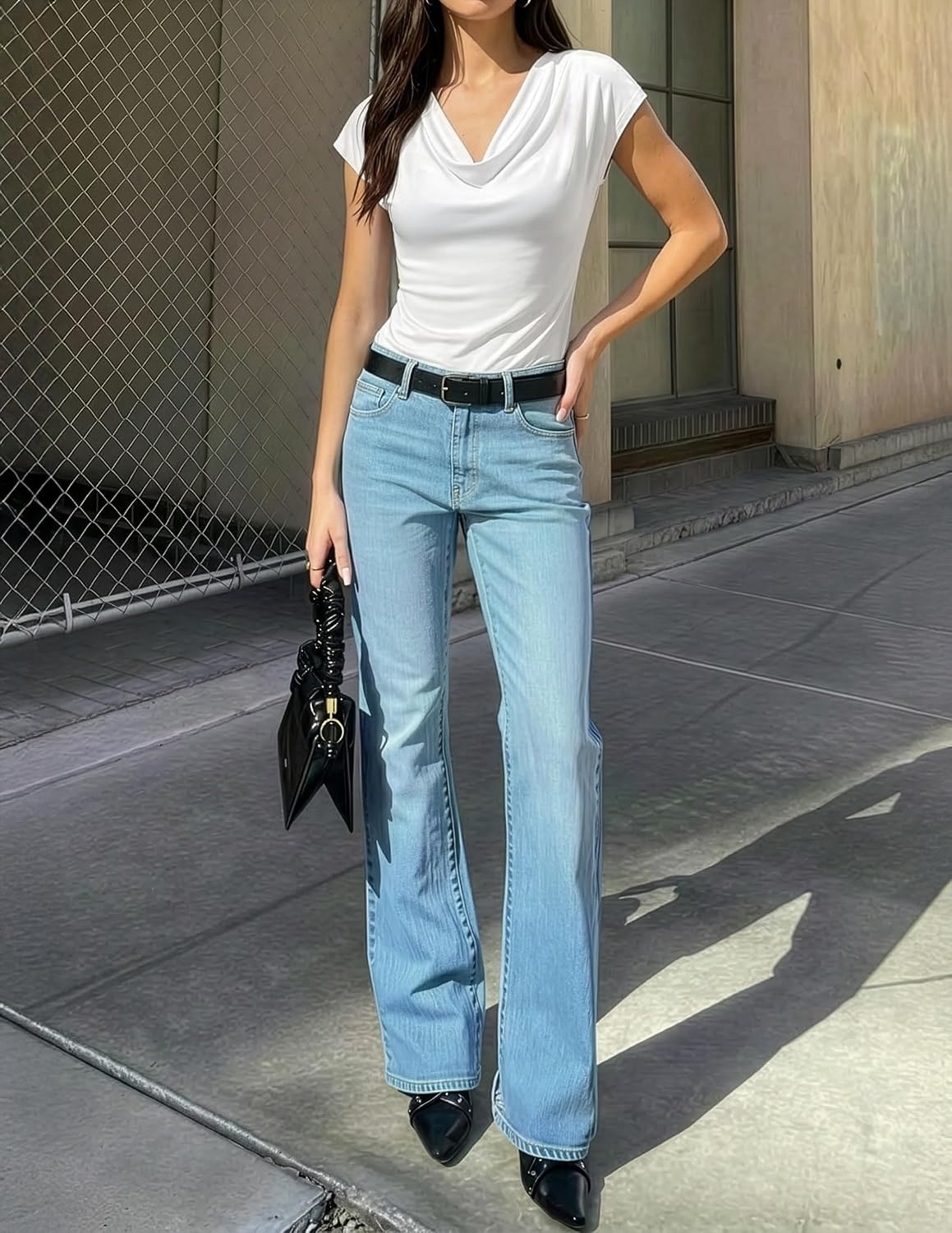 image:imageZESICA Womens Summer Cowl Neck Short Sleeve Tops Business Casual BlouseWhite