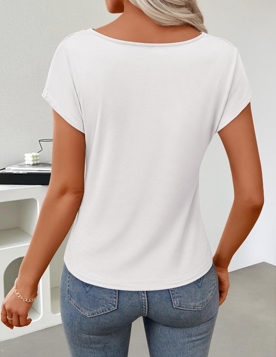 image:imageZESICA Womens Summer Cowl Neck Short Sleeve Tops Business Casual BlouseWhite