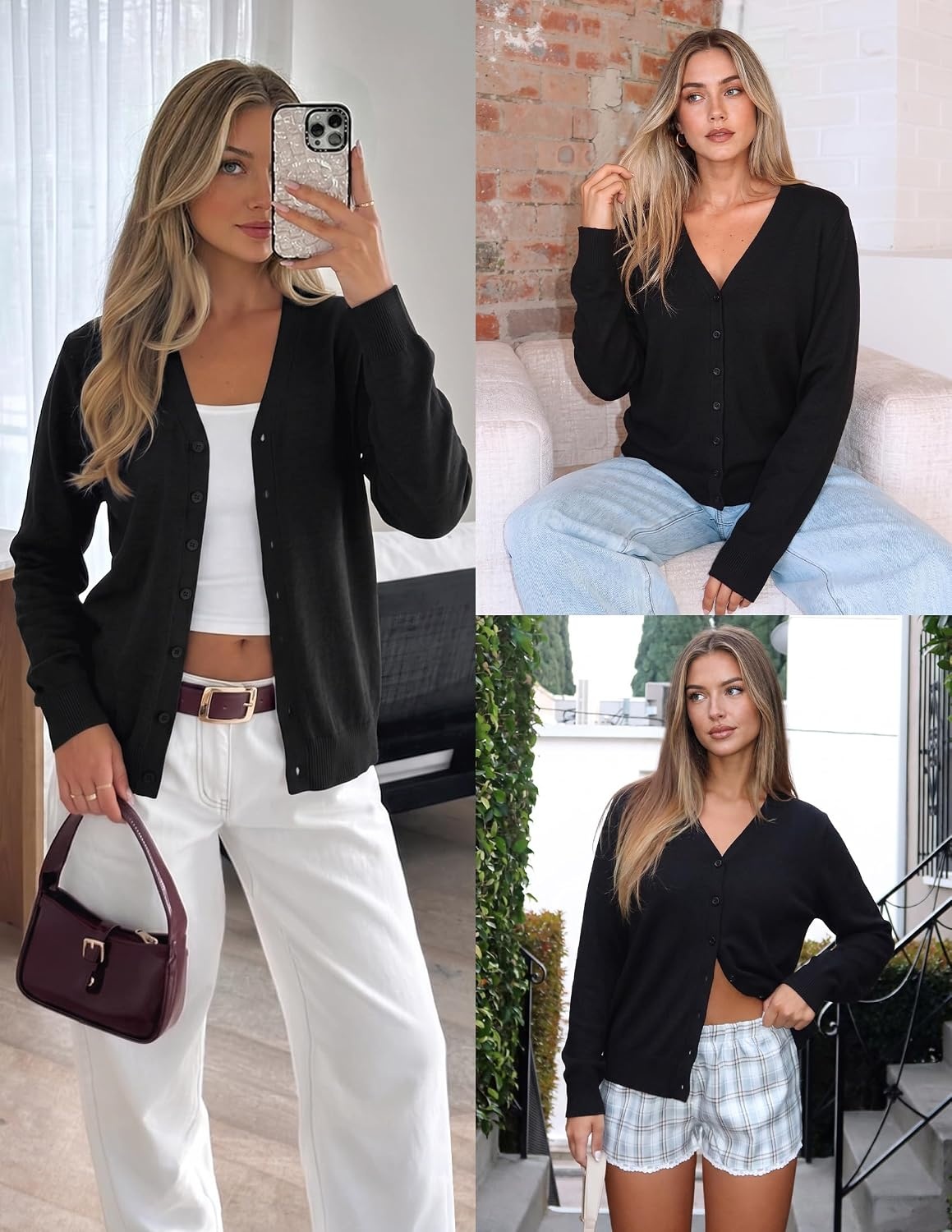 image:imageZESICA Womens Wool Blend Lightweight Cardigan Sweaters 2026 Fall OutfitsBlack