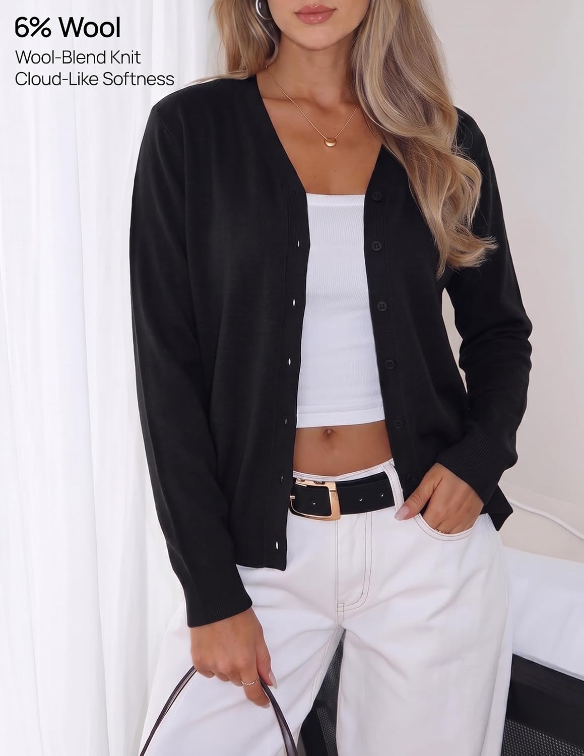 image:imageZESICA Womens Wool Blend Lightweight Cardigan Sweaters 2026 Fall OutfitsBlack