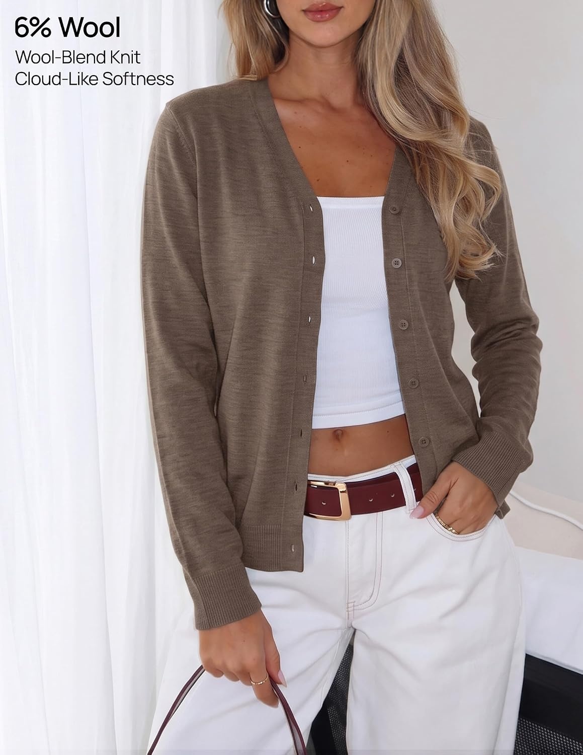 image:imageZESICA Womens Wool Blend Lightweight Cardigan Sweaters 2026 Fall OutfitsBrown