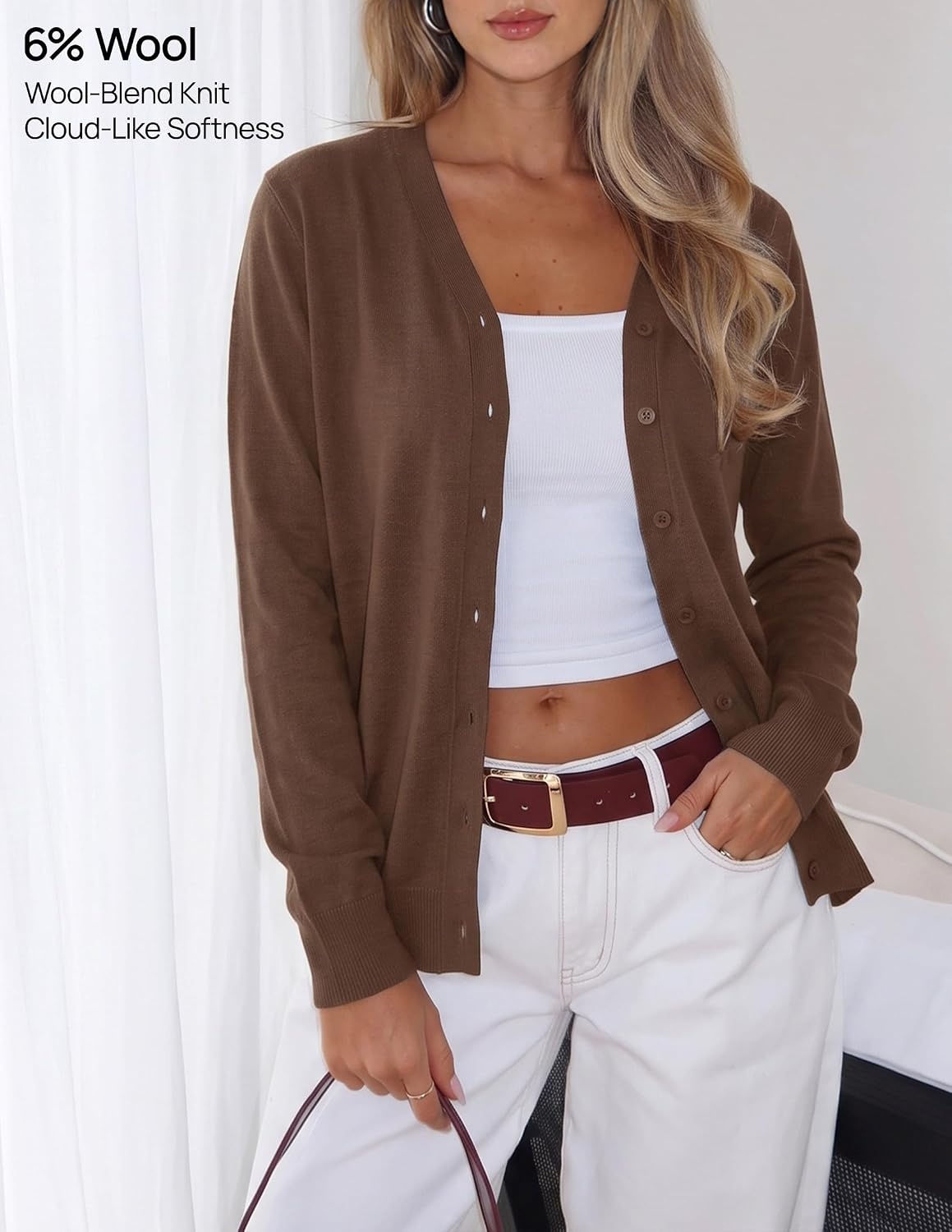 image:imageZESICA Womens Wool Blend Lightweight Cardigan Sweaters 2026 Fall OutfitsCoffee