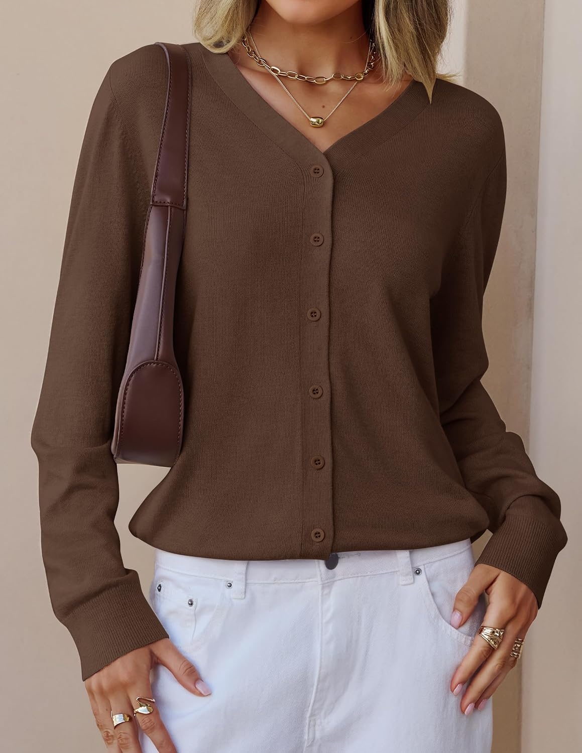 image:imageZESICA Womens Wool Blend Lightweight Cardigan Sweaters 2026 Fall OutfitsCoffee