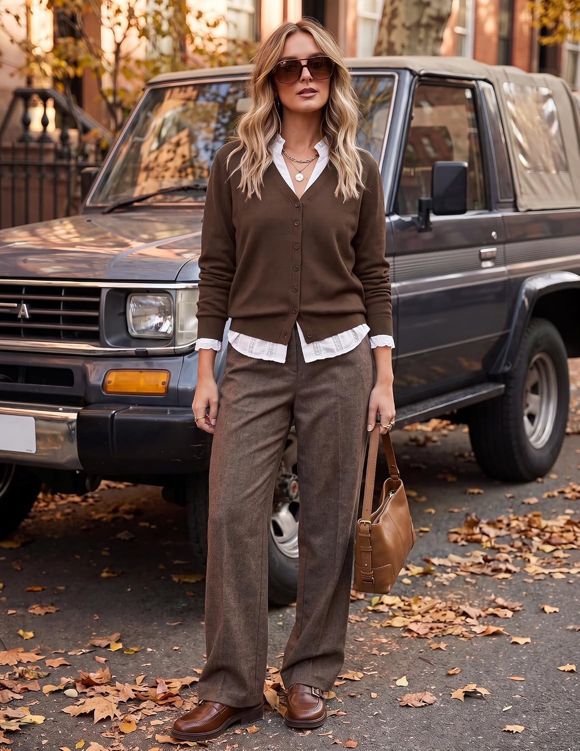 image:imageZESICA Womens Wool Blend Lightweight Cardigan Sweaters 2026 Fall OutfitsCoffee