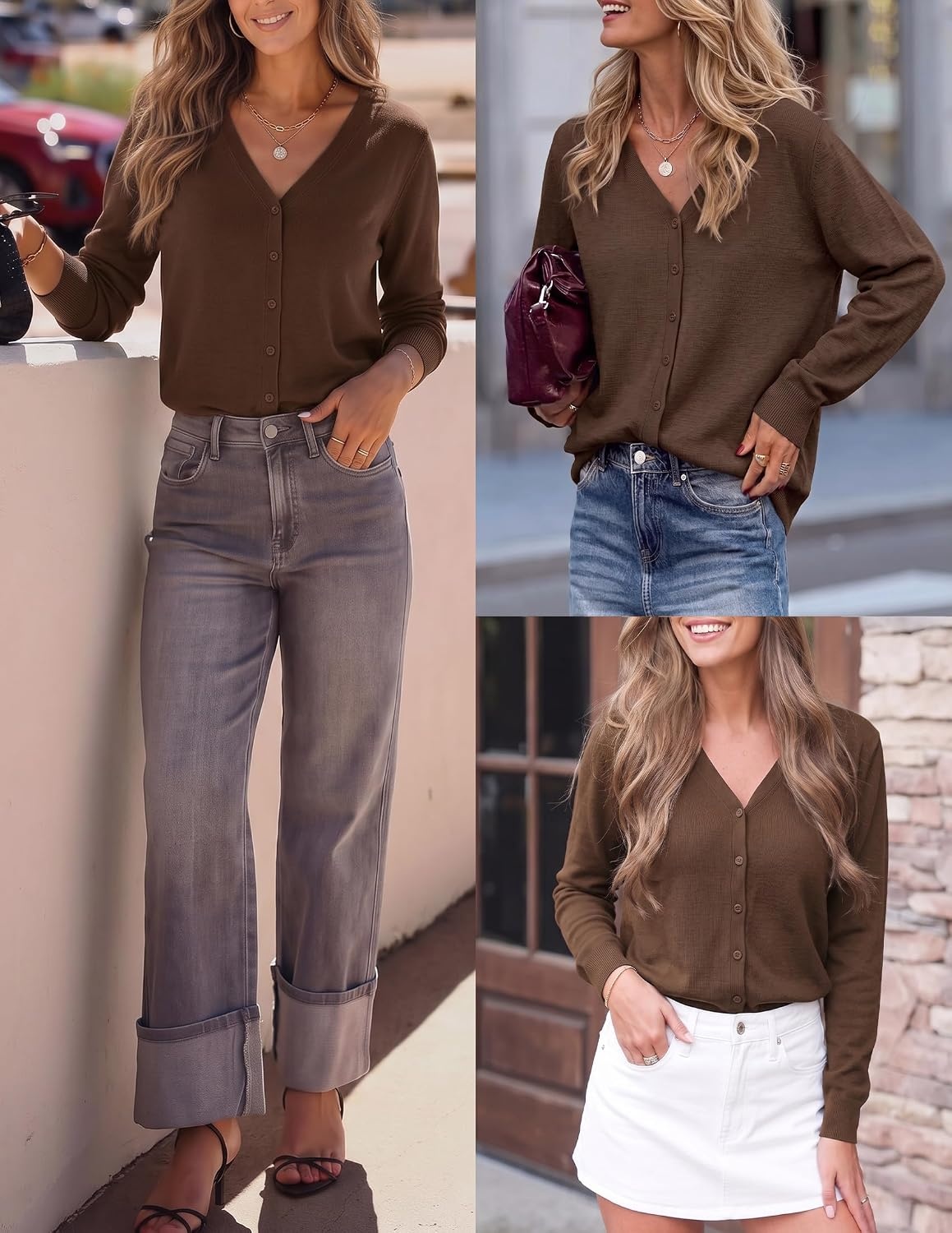 image:imageZESICA Womens Wool Blend Lightweight Cardigan Sweaters 2026 Fall OutfitsCoffee