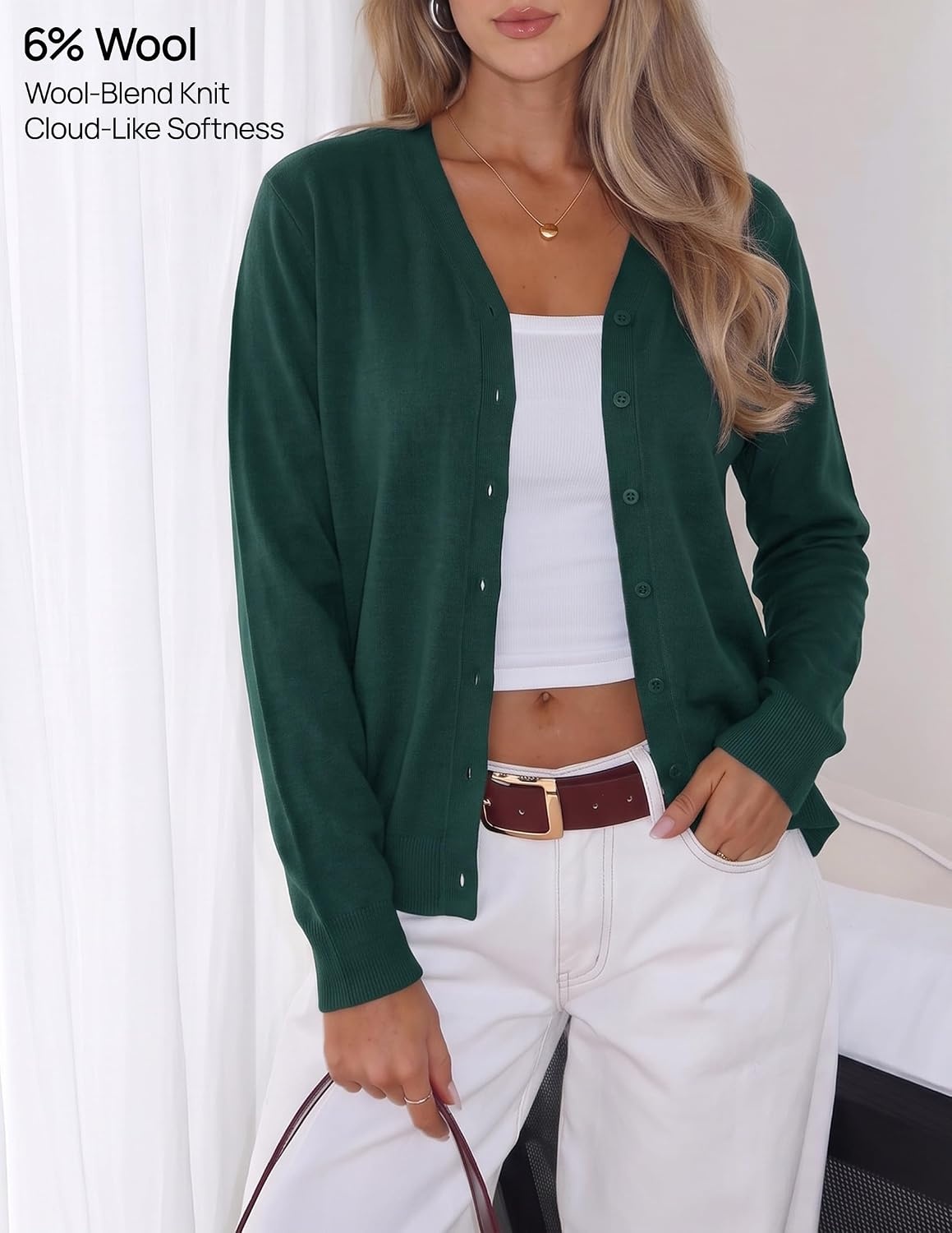 image:imageZESICA Womens Wool Blend Lightweight Cardigan Sweaters 2026 Fall OutfitsDarkgreen