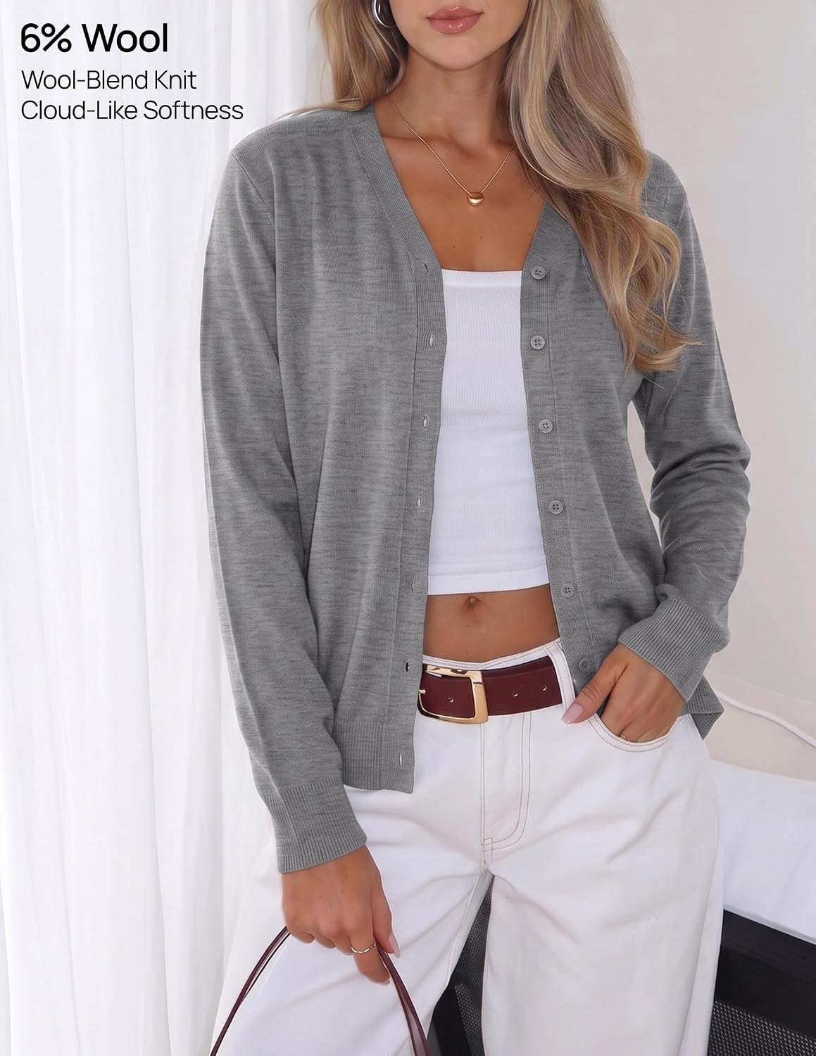 image:imageZESICA Womens Wool Blend Lightweight Cardigan Sweaters 2026 Fall OutfitsGray