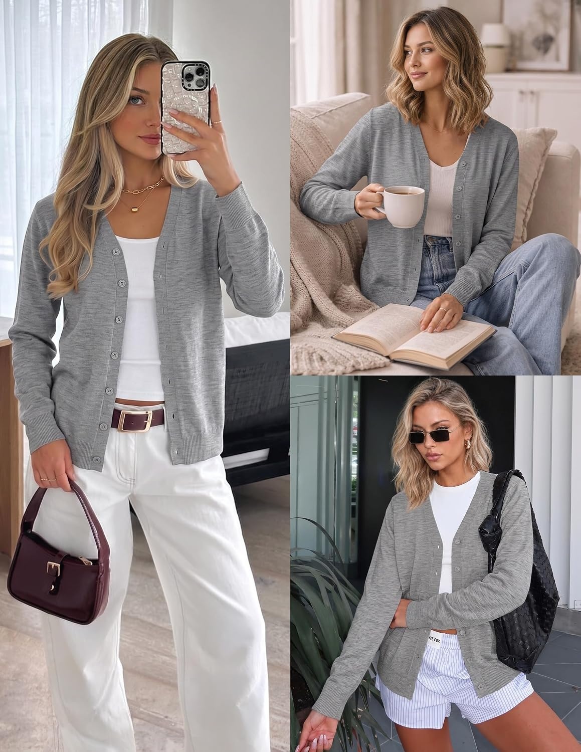 image:imageZESICA Womens Wool Blend Lightweight Cardigan Sweaters 2026 Fall OutfitsGray
