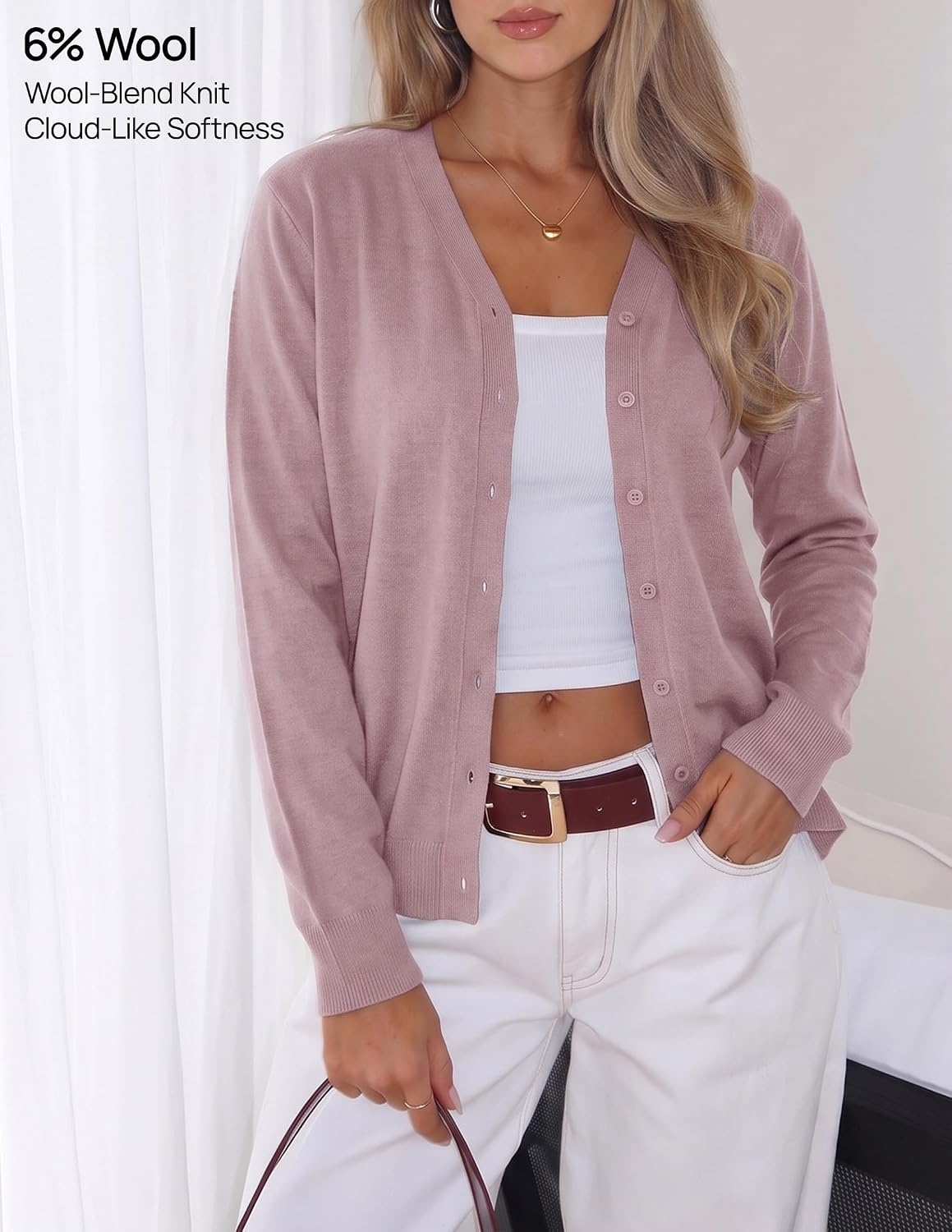 image:imageZESICA Womens Wool Blend Lightweight Cardigan Sweaters 2026 Fall OutfitsGreypink