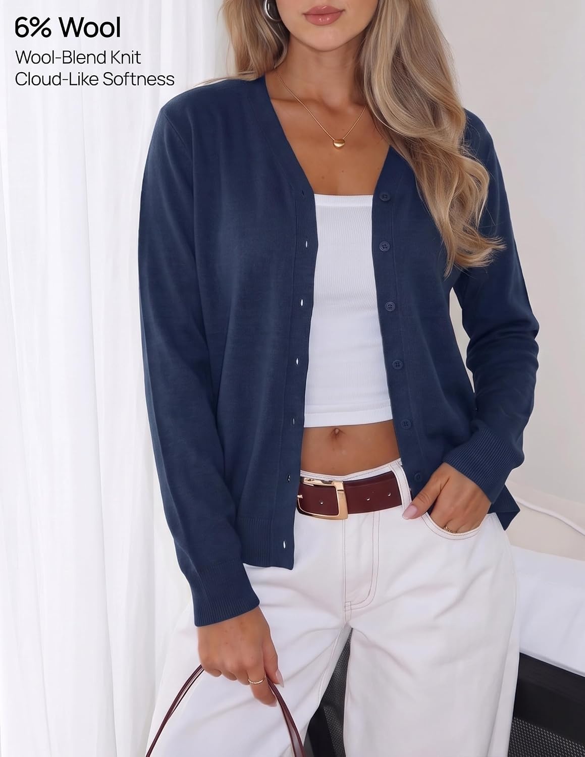 image:imageZESICA Womens Wool Blend Lightweight Cardigan Sweaters 2026 Fall OutfitsNavy