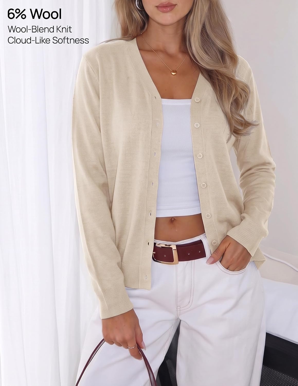 image:imageZESICA Womens Wool Blend Lightweight Cardigan Sweaters 2026 Fall OutfitsOats
