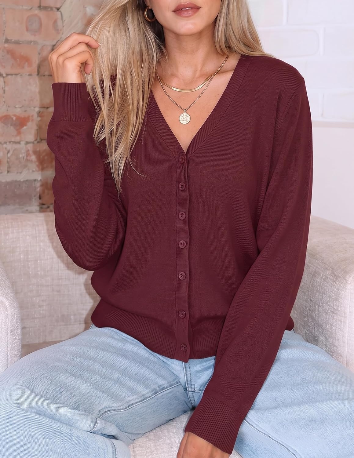 image:imageZESICA Womens Wool Blend Lightweight Cardigan Sweaters 2026 Fall OutfitsWine
