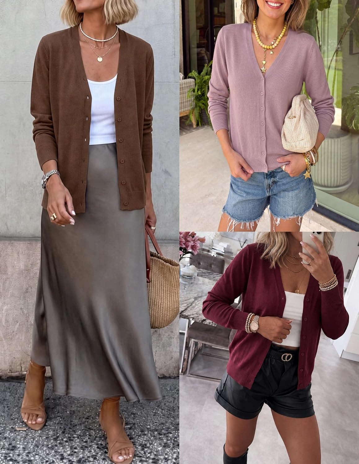 image:imageZESICA Womens Wool Blend Lightweight Cardigan Sweaters 2026 Fall OutfitsWine