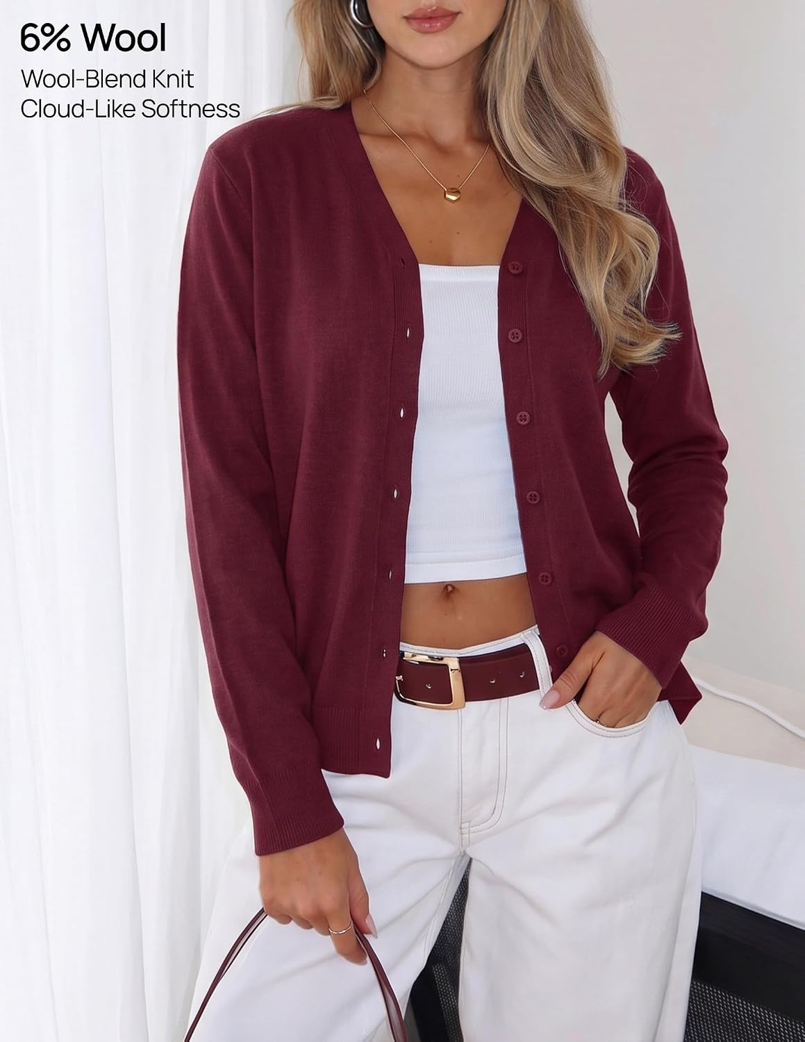 image:imageZESICA Womens Wool Blend Lightweight Cardigan Sweaters 2026 Fall OutfitsWine