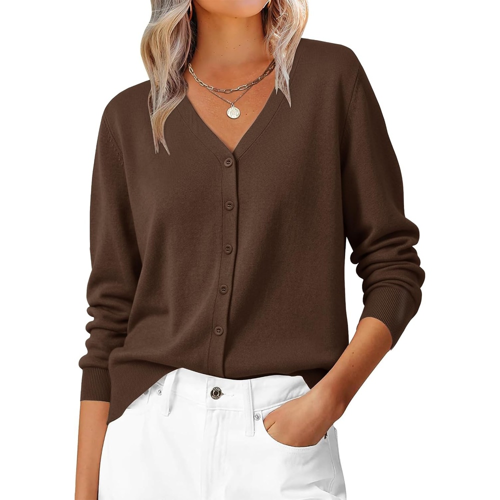 image:imageZESICA Womens Wool Blend Lightweight Cardigan Sweaters 2026 Fall OutfitsCoffee
