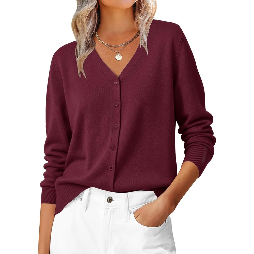 image:imageZESICA Womens Wool Blend Lightweight Cardigan Sweaters 2026 Fall OutfitsWine