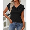 ZESICA Women’s Summer Cowl Neck Short Sleeve Tops Business Casual Blouse(Black)