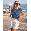 ZESICA Women’s Summer Cowl Neck Short Sleeve Tops Business Casual Blouse(Dustyblue)