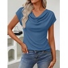 ZESICA Women’s Summer Cowl Neck Short Sleeve Tops Business Casual Blouse(Dustyblue)
