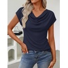 ZESICA Women’s Summer Cowl Neck Short Sleeve Tops Business Casual Blouse(Navy)