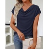 ZESICA Women’s Summer Cowl Neck Short Sleeve Tops Business Casual Blouse(Navy)