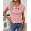 ZESICA Women’s Summer Cowl Neck Short Sleeve Tops Business Casual Blouse(Pink)