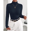 ZESICA Womens Turtleneck Long Sleeve Shirts Basic Slim Fit Knit Sweater Top(Navy)