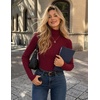 ZESICA Womens Turtleneck Long Sleeve Shirts Basic Slim Fit Knit Sweater Top(Wine)