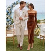 ZESICA Womens Velvet Long Sleeve Off Shoulder Formal Bodycon Maxi Dress(Brown)