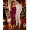 ZESICA Womens Velvet Long Sleeve Off Shoulder Formal Bodycon Maxi Dress(Burgundy)
