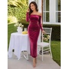 ZESICA Womens Velvet Long Sleeve Off Shoulder Formal Bodycon Maxi Dress(Burgundy)