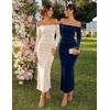 ZESICA Womens Velvet Long Sleeve Off Shoulder Formal Bodycon Maxi Dress(Champagne)