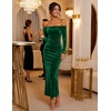 ZESICA Womens Velvet Long Sleeve Off Shoulder Formal Bodycon Maxi Dress(Green)