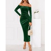 ZESICA Womens Velvet Long Sleeve Off Shoulder Formal Bodycon Maxi Dress(Green)