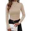 ZESICA Womens Turtleneck Long Sleeve Shirts Basic Slim Fit Knit Sweater Top(Oatmeal)