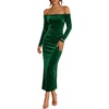 ZESICA Womens Velvet Long Sleeve Off Shoulder Formal Bodycon Maxi Dress(Green)