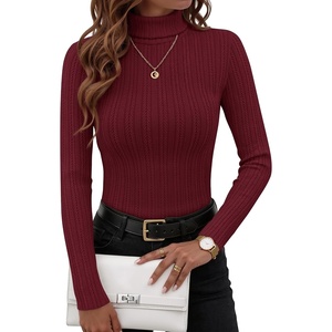ZESICA Womens Turtleneck Long Sleeve Shirts Basic Slim Fit Knit Sweater Top(Wine)