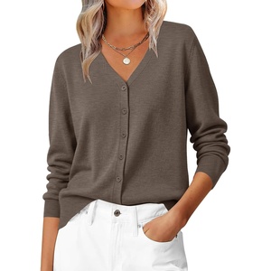 ZESICA Women’s Wool Blend Lightweight Cardigan Sweaters 2026 Fall Outfits(Brown)