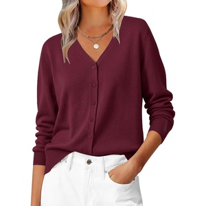 ZESICA Women’s Wool Blend Lightweight Cardigan Sweaters 2026 Fall Outfits(Wine)