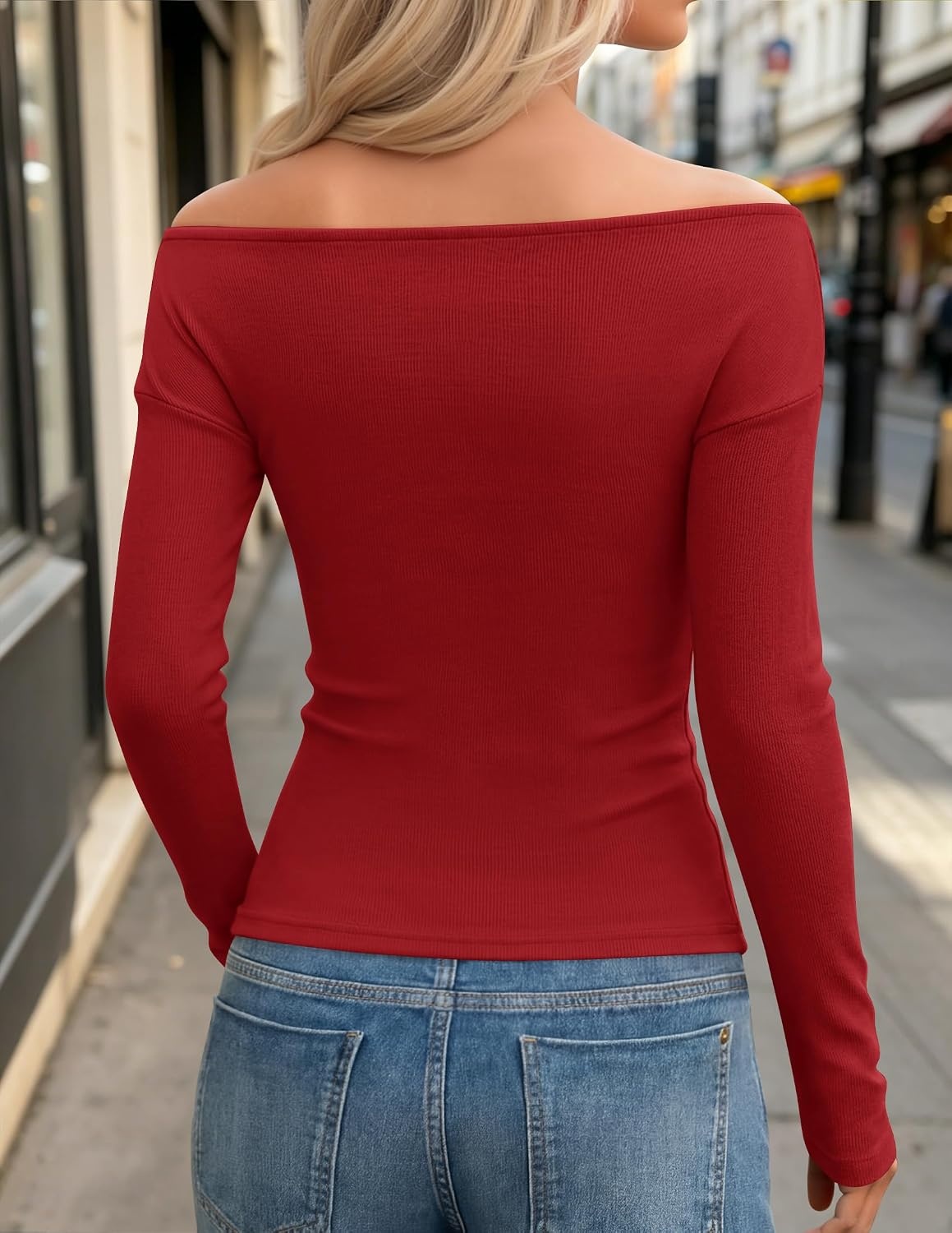 image:imageZESICA Womens 2026 Fall Long Sleeve Wrap Off Shoulder Y2K Going Out TopsRed