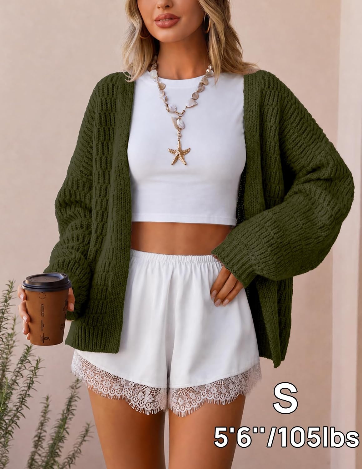 image:imageZESICA Womens Chunky Open Front Knit Cardigan SweatersAvocado