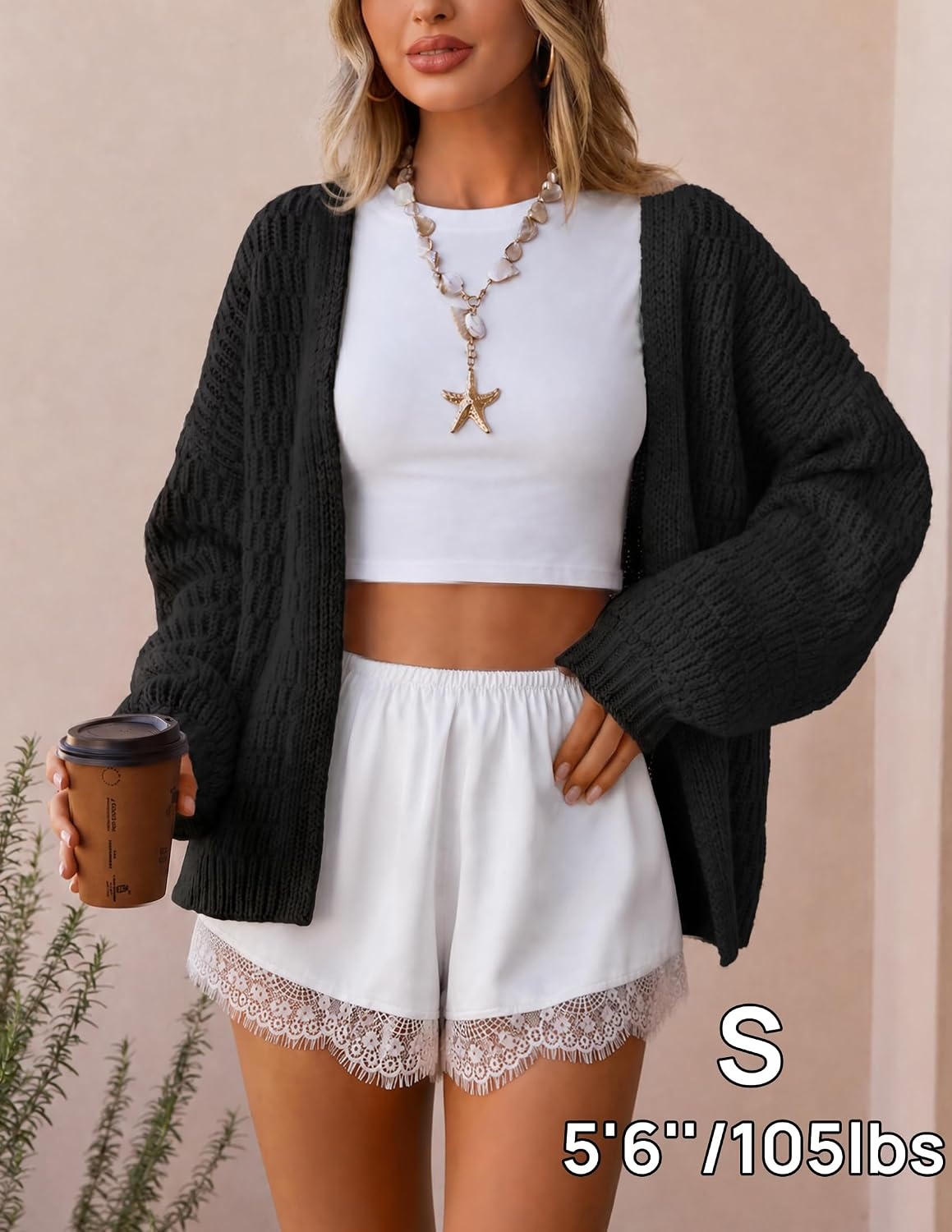image:imageZESICA Womens Chunky Open Front Knit Cardigan SweatersBlack