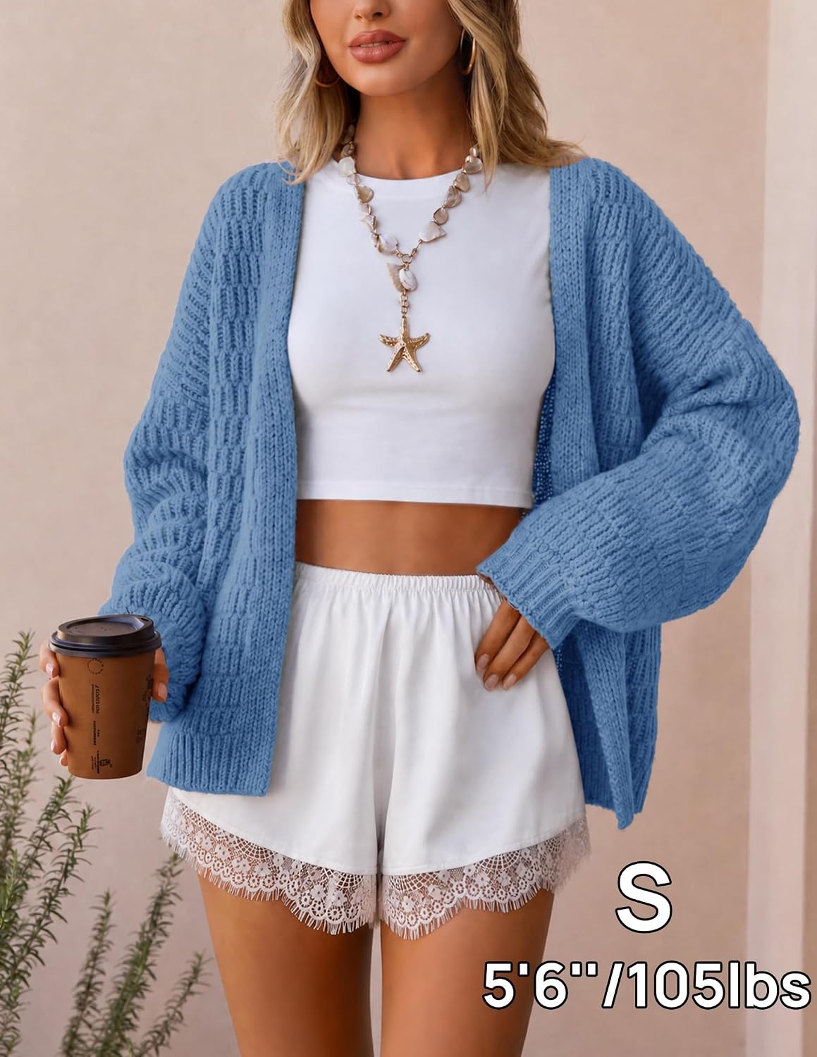 image:imageZESICA Womens Chunky Open Front Knit Cardigan SweatersBlue